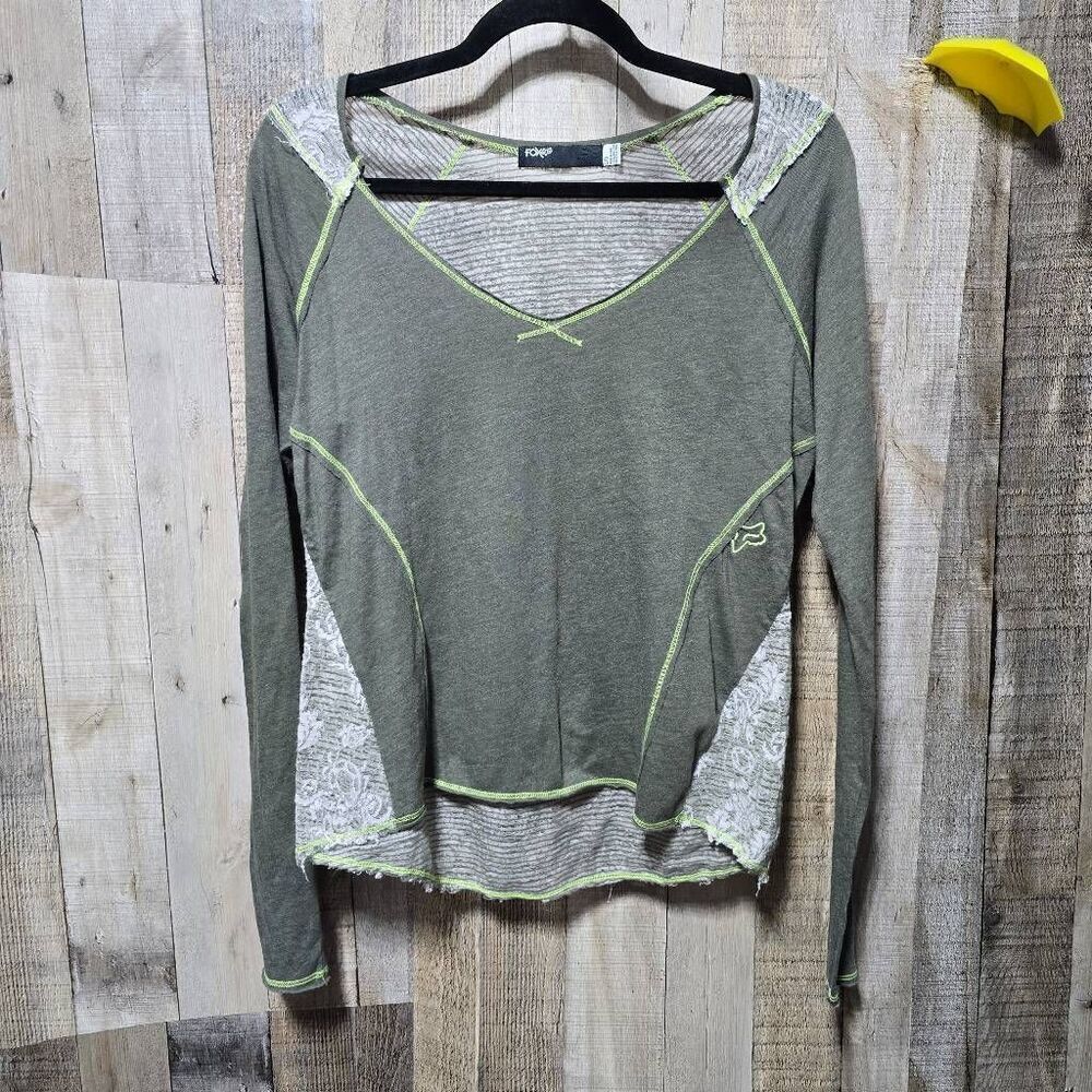 Fox Racing Green Lace V Neck Tee Small Moto Biker Buckle Designer